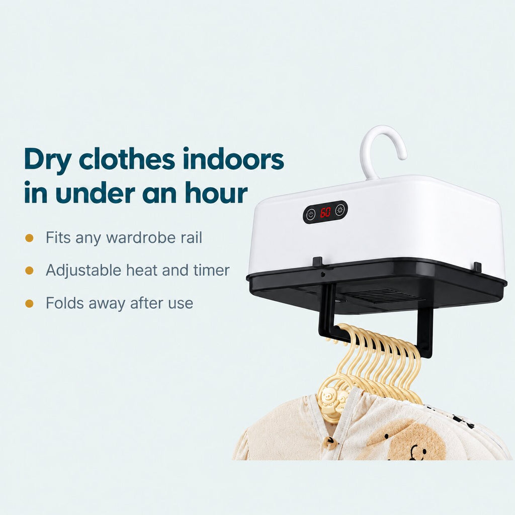 Portable Electric Clothes Dryer — Hanging Indoor Drying Heater with Digital Timer