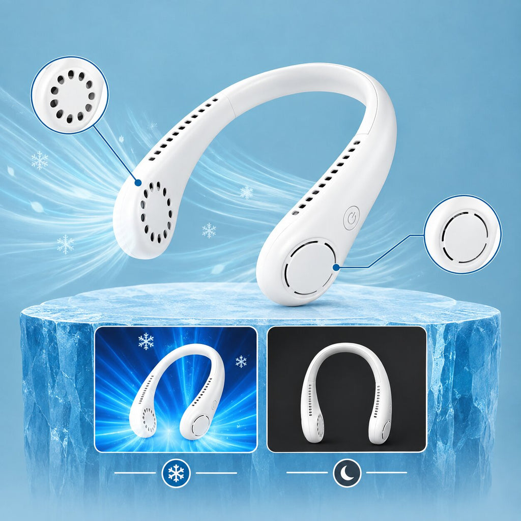 Bladeless Neck Fan — Hands-Free Wearable Cooling, USB Rechargeable