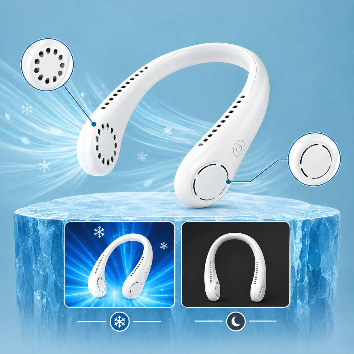 Bladeless Neck Fan — Hands-Free Wearable Cooling, USB Rechargeable