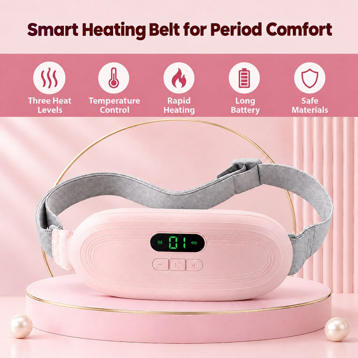 Menstrual Heating Belt — 3 Heat Levels, Portable Period Cramp Relief Pad