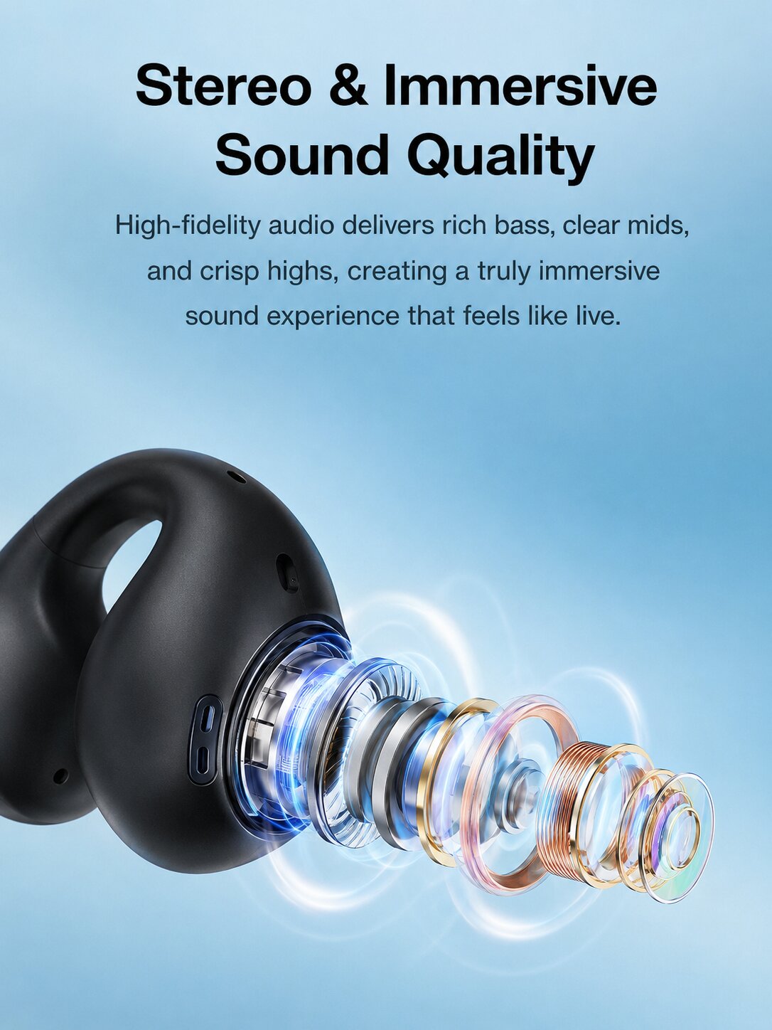 Open-Ear Clip-On Ear Cuff Headphones — Bluetooth 5.0, IPX5