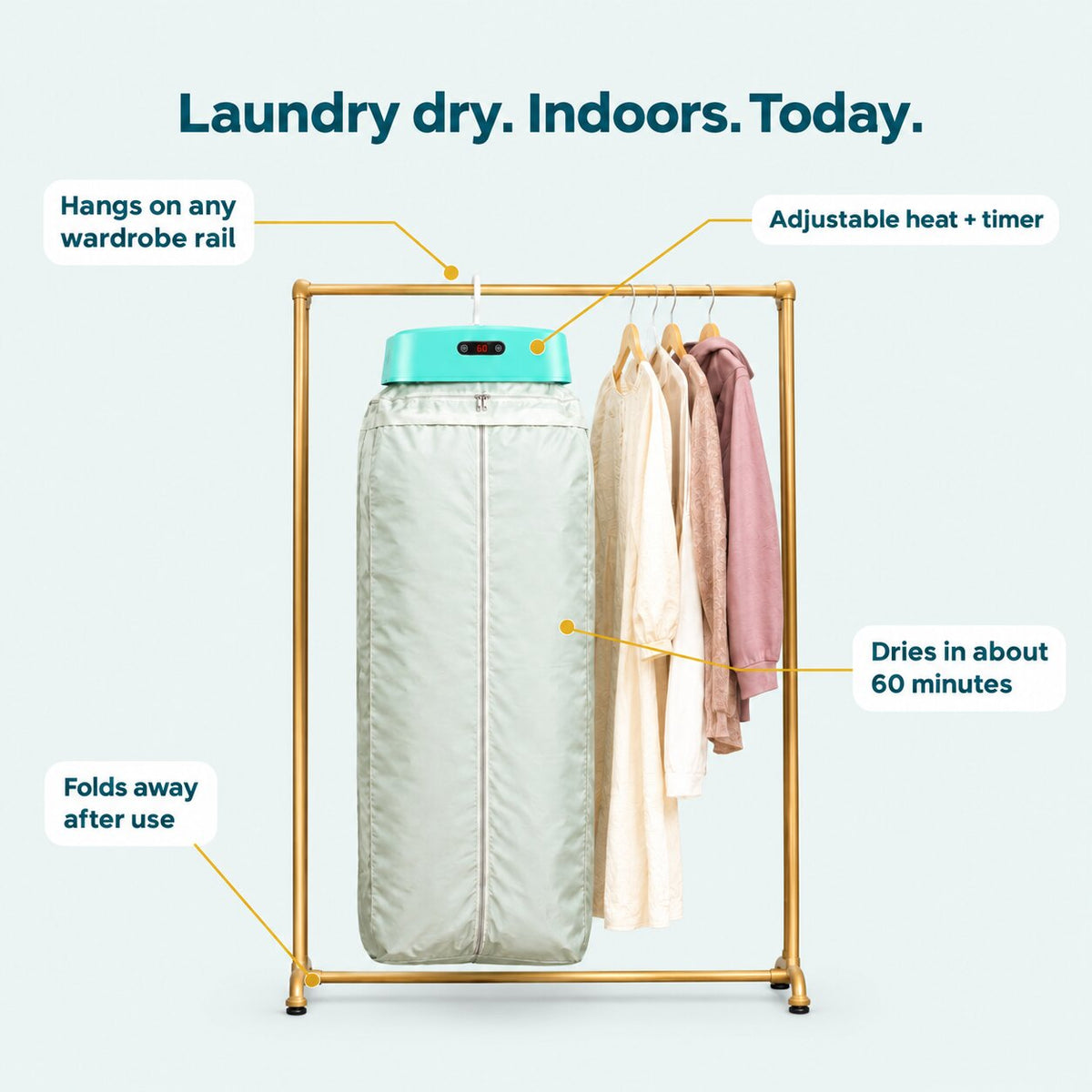 Portable Electric Clothes Dryer — Hanging Indoor Drying Heater with Digital Timer