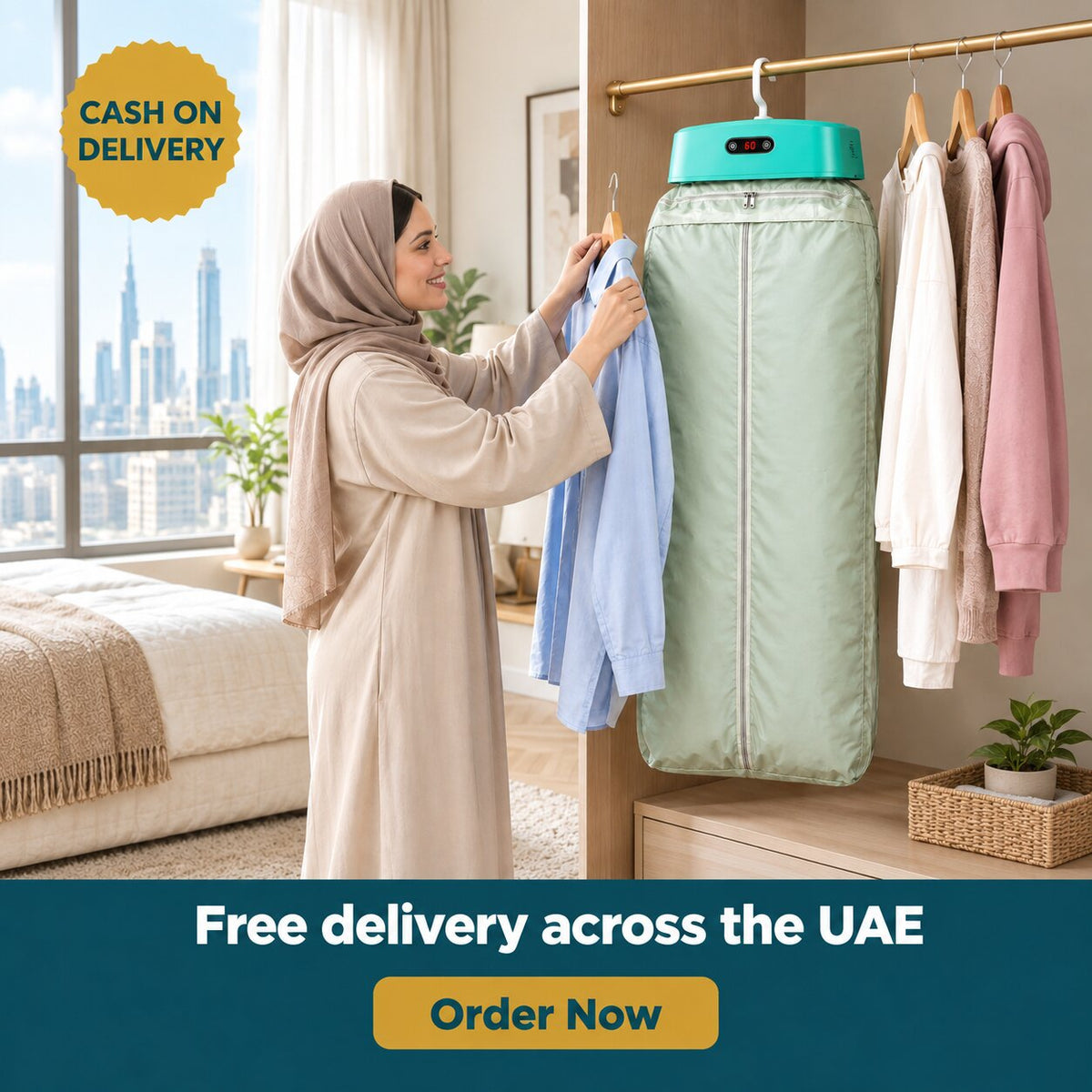 Portable Electric Clothes Dryer — Hanging Indoor Drying Heater with Digital Timer